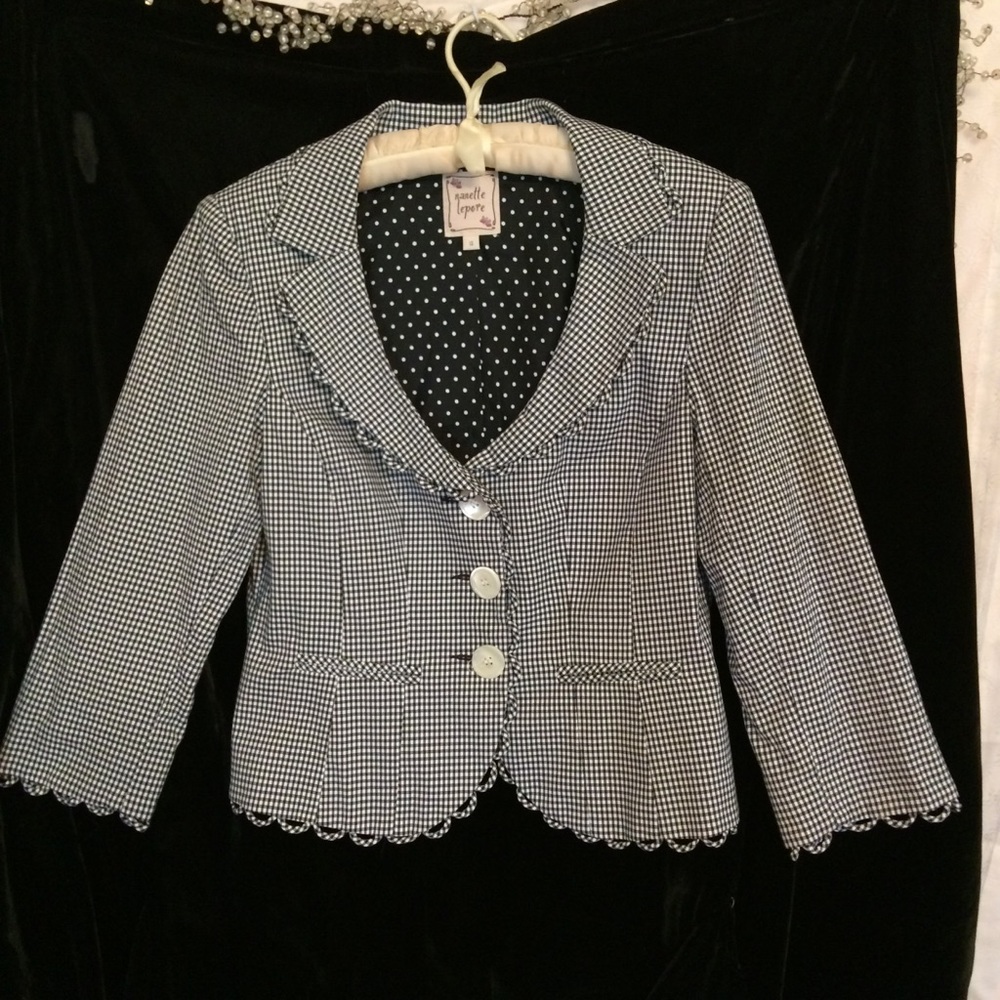 NANETTE LEPORE BLK/WHT CHECK JACKET SZ 12